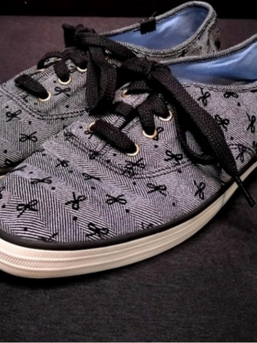 Taylor Swift Keds Gray Canvas Sneakers with Black Bow Print